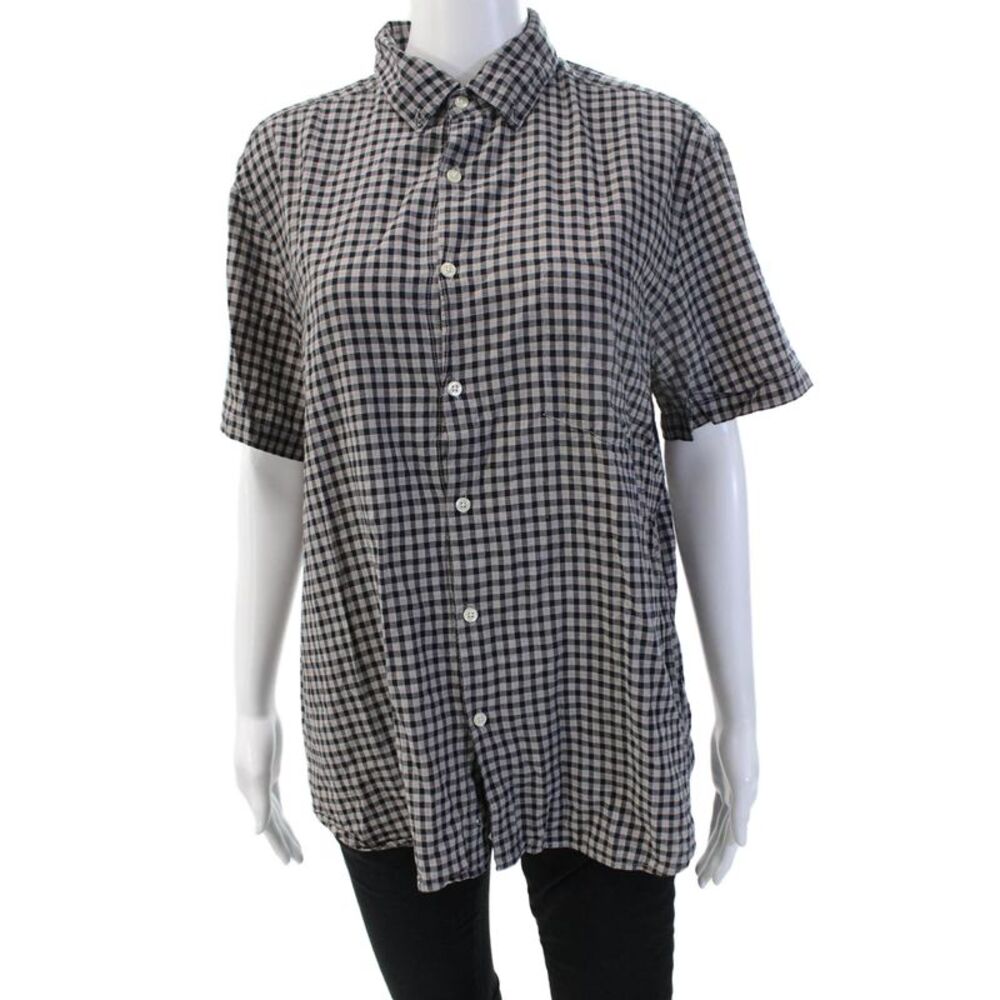 Steven Alan Women Button-Up Black Checked Cotton Short Sleeve 90s Size L